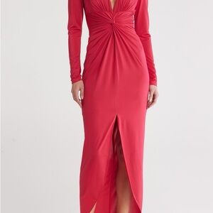 Julia Jordan Long Sleeve Knot Plunge Dress